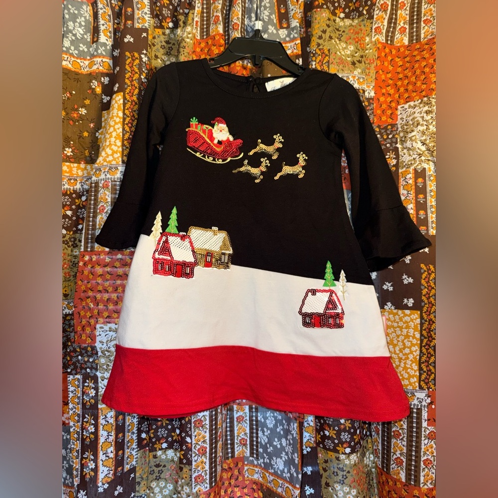 Rare Editions Black and Red Christmas pictures Dress